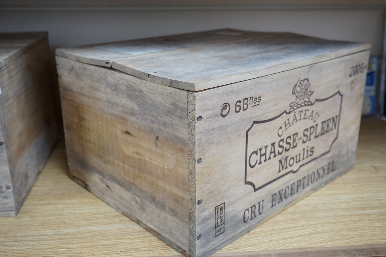 Six bottles of Chateau Chasse-Spleen Moulis Cru Exceptionnel 2005 (O.W.C). Condition - unopened, from a local private cellar